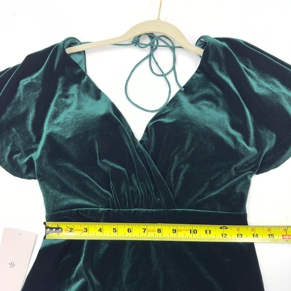 Jenny Yoo Ellis Flutter Sleeve Open Back Velvet Gown Size 8 Emerald Green Dress - Picture 14 of 16